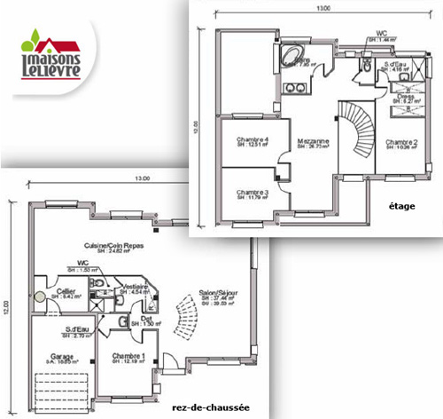 plan maison contemporaine 2 niveaux