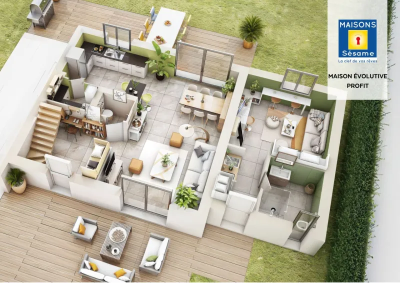 Evolutive Profit 105-4ch107, modèle de maison Maisons Sésame
