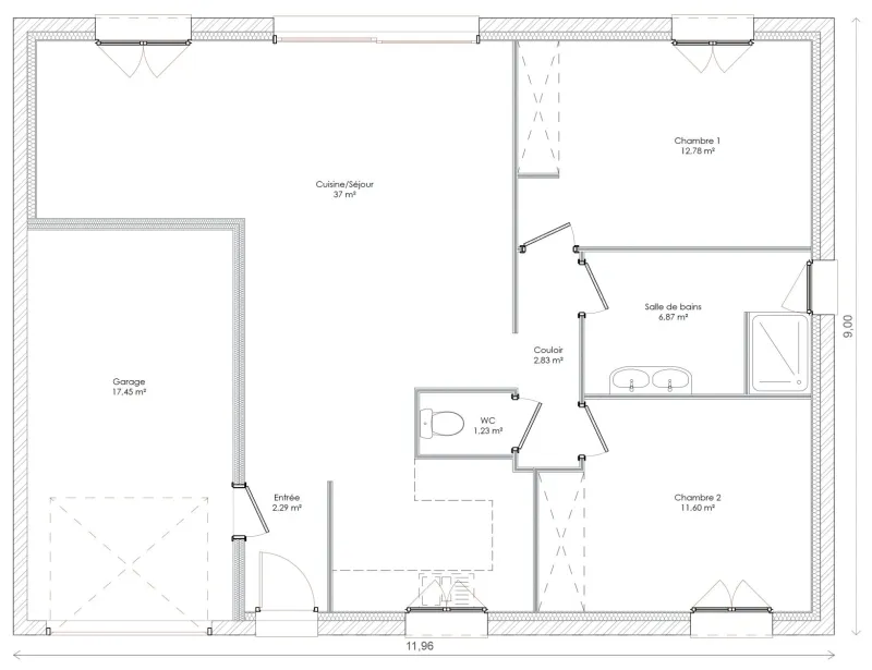 SOPHIE-2CH70-non sismique, modèle de maison Maisons Chantal B