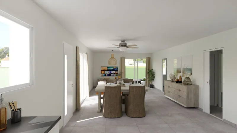 Trois chambres terrain sud sur le côté, modèle de maison Maisons Comeca