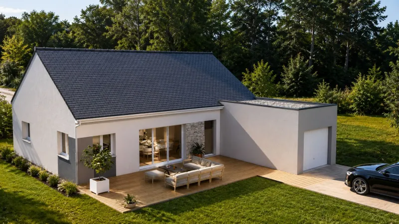 Modèle plain pied entrée sud, modèle de maison Lamotte Maisons