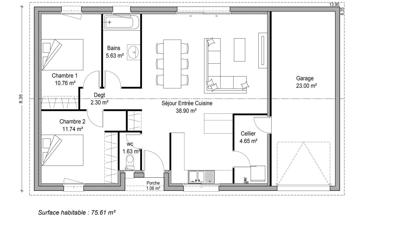 Maison neuve 76 m² à Fargues-Saint-Hilaire (33370)