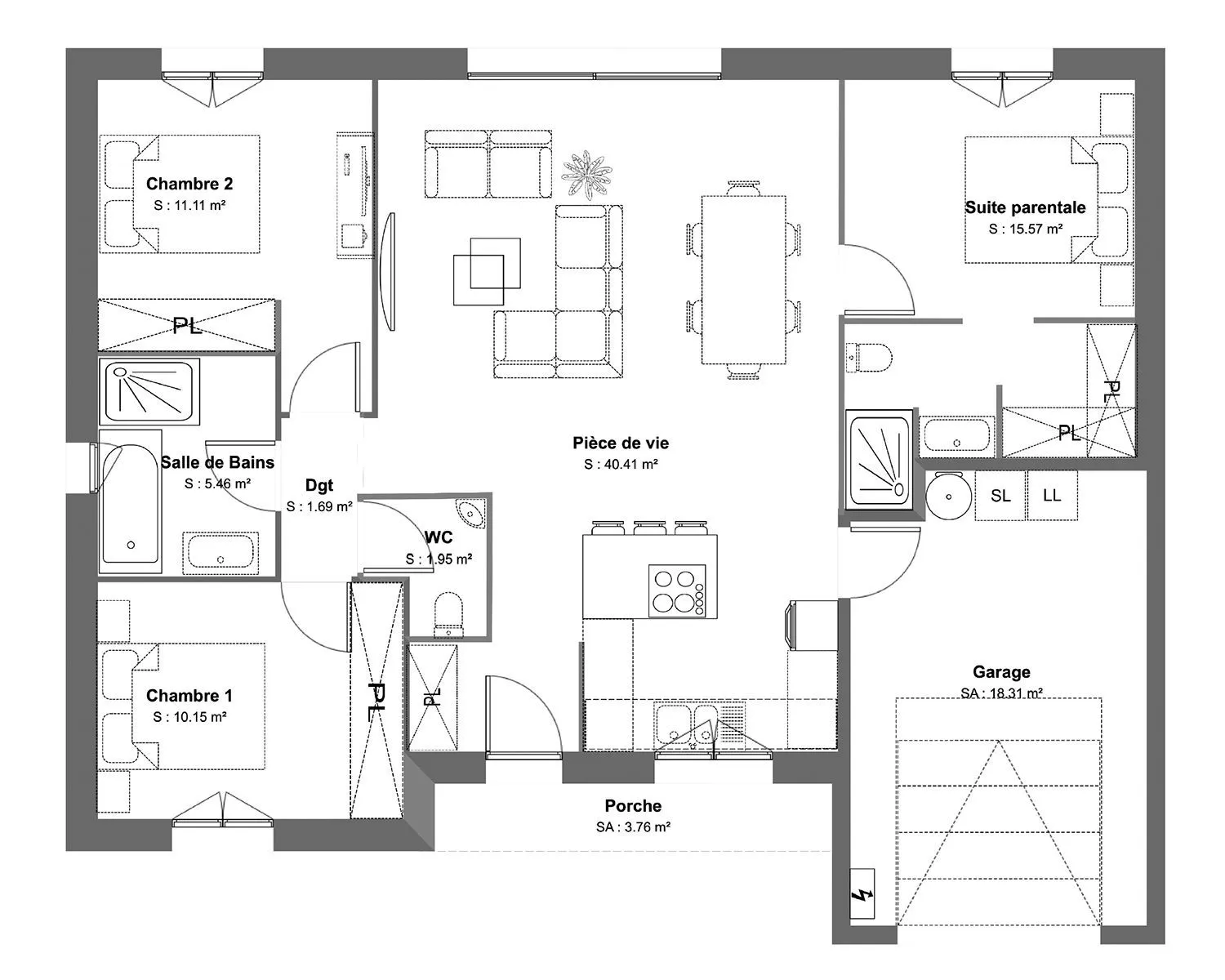 Maison neuve 86 m² à Azay-le-Brûlé (79400)