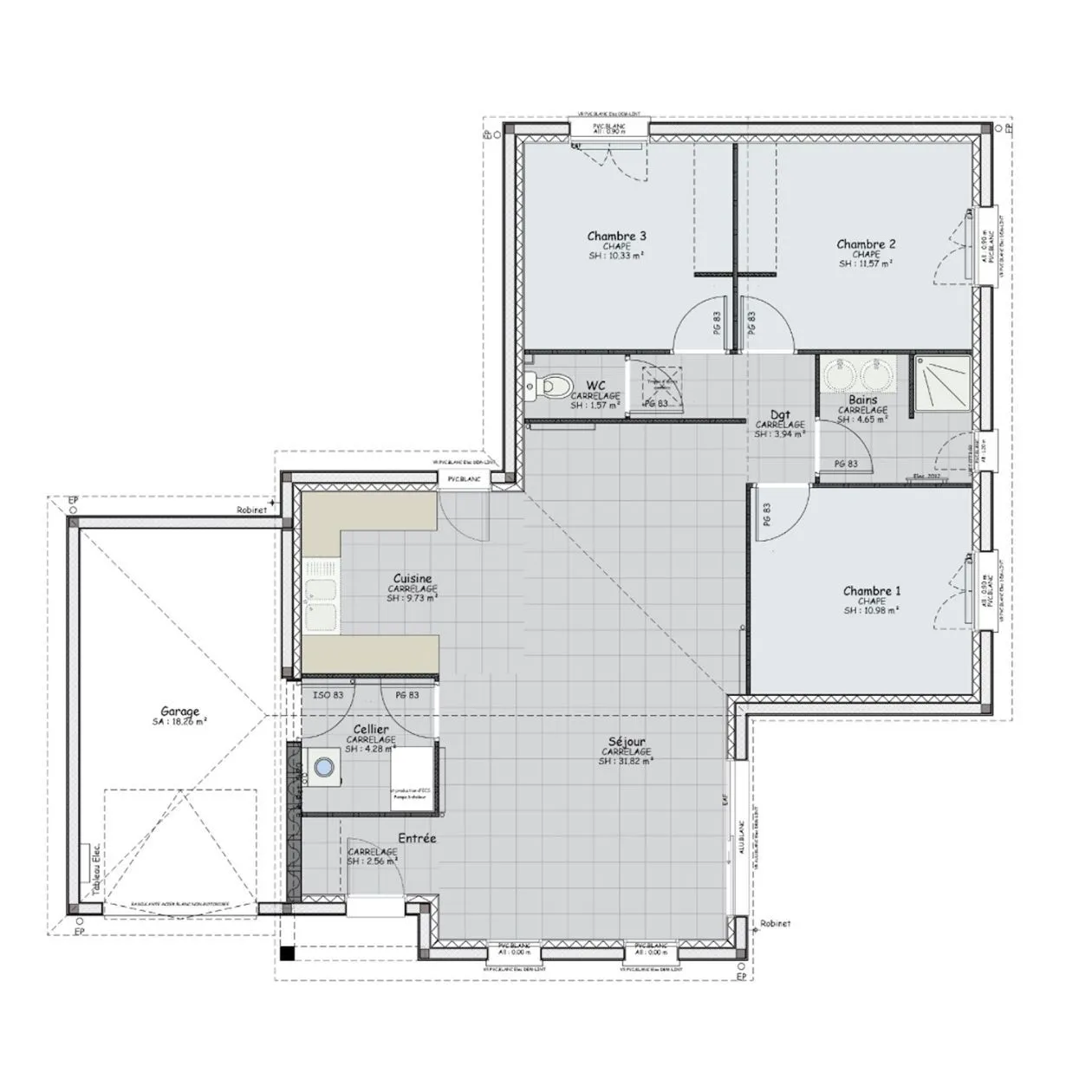 Maison neuve 91 m² à Ozan (01190)