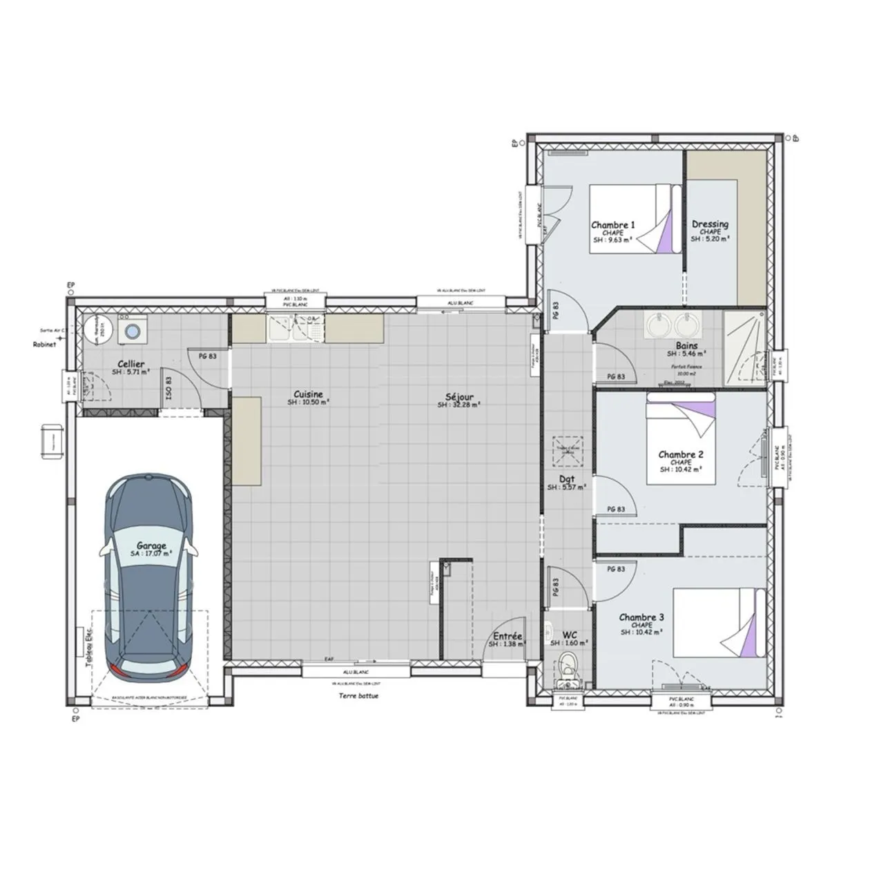 Maison neuve 98 m² à Saint-Andre-de-Corcy (01390)