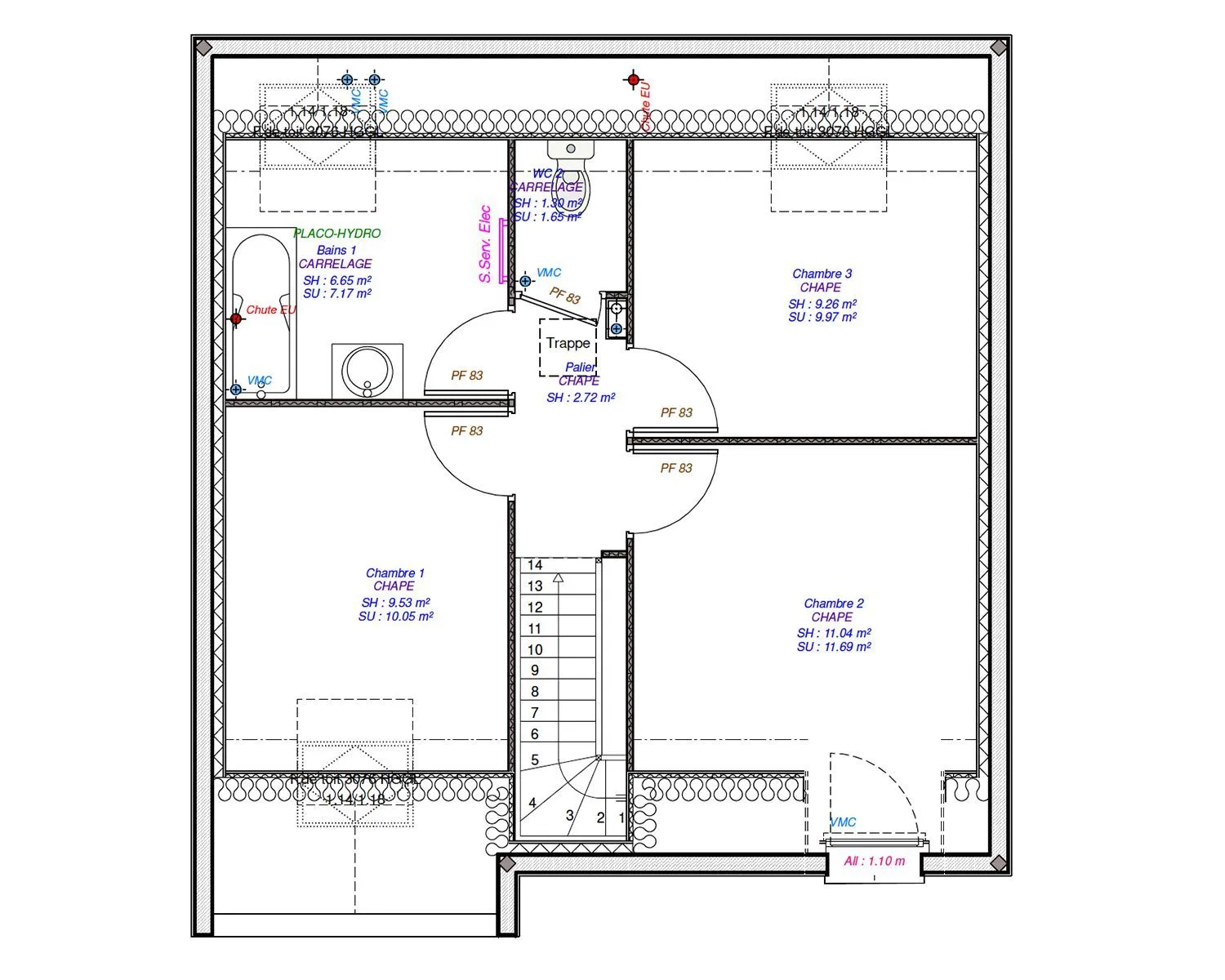 Oeillet 3ch 80 — modèle de maison