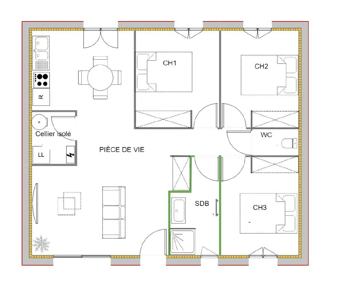 Ouiny-3ch70 — modèle de maison