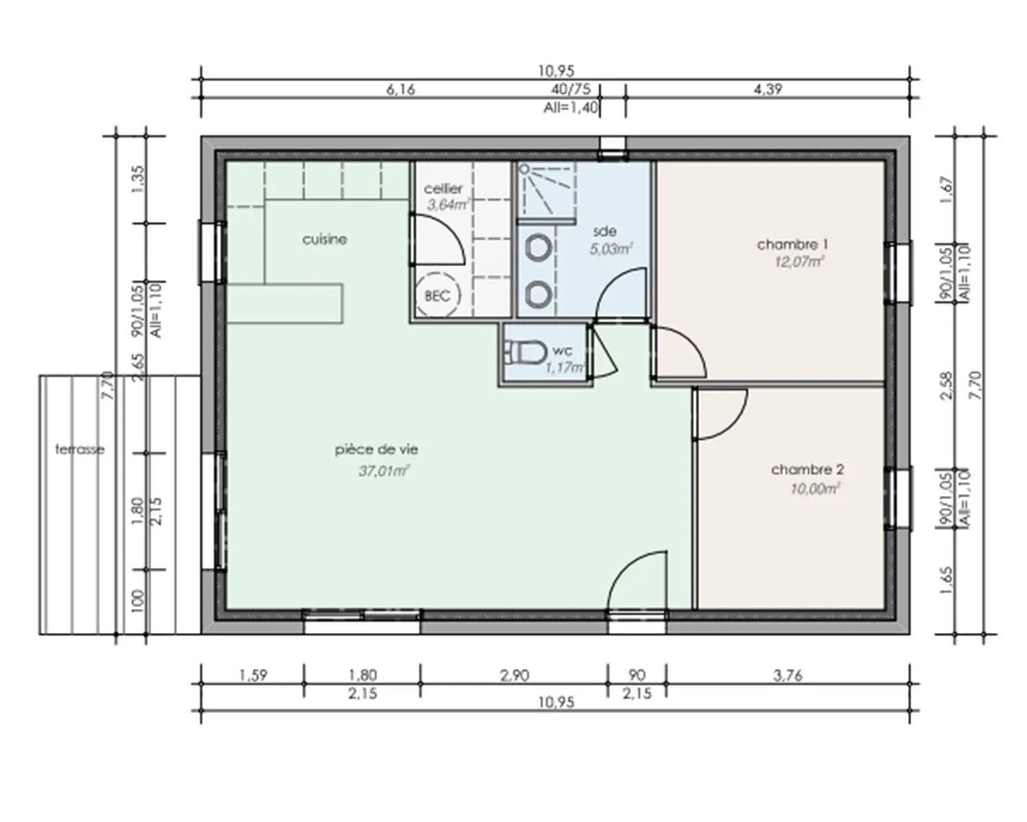 Maison neuve 69 m² à Elven (56250)