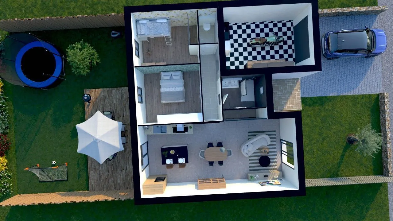 Maison 2 chambres + Garage — modèle de maison
