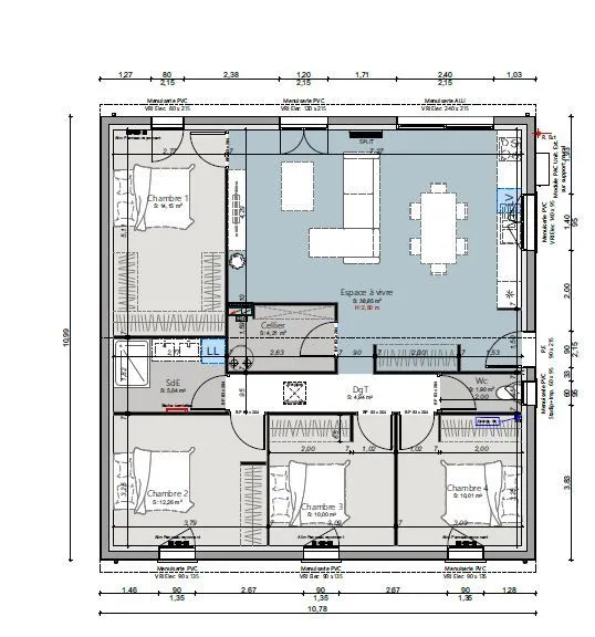 Carré - 101m² - 4 chambres — modèle de maison