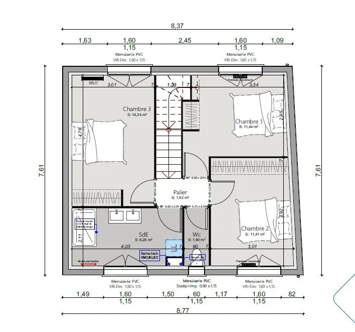 Etage - 82m² - garage — modèle de maison