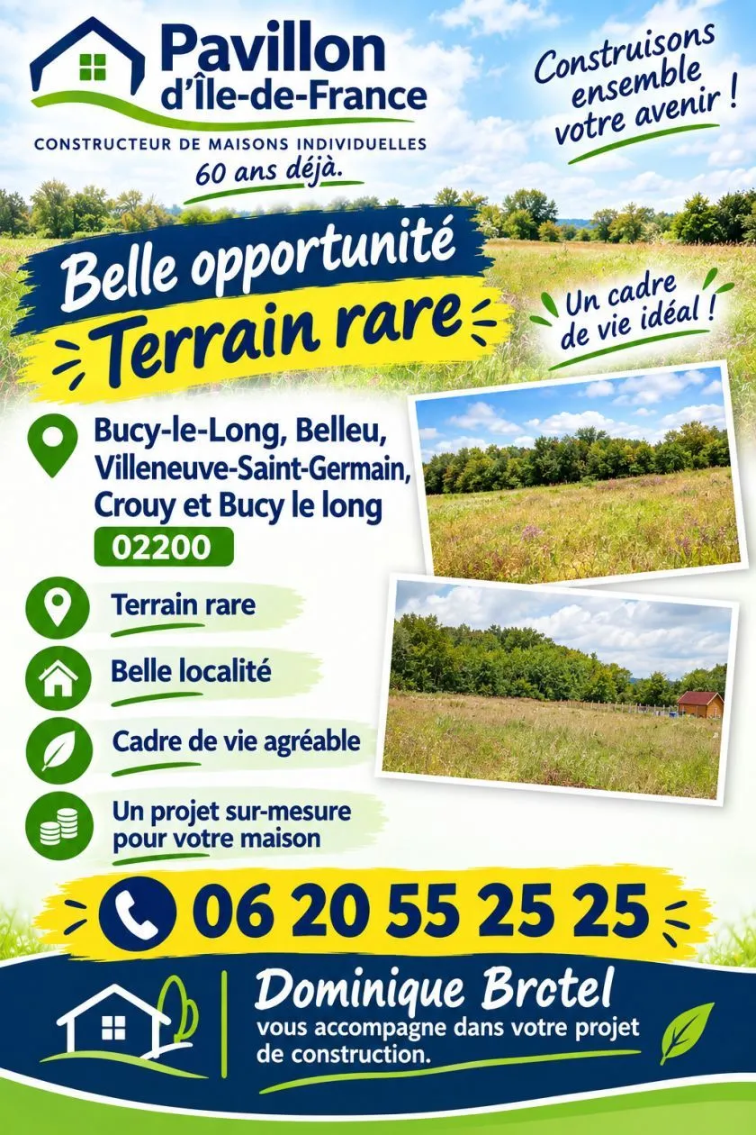 Terrain à bâtir 1001 m² à Braye (02880)