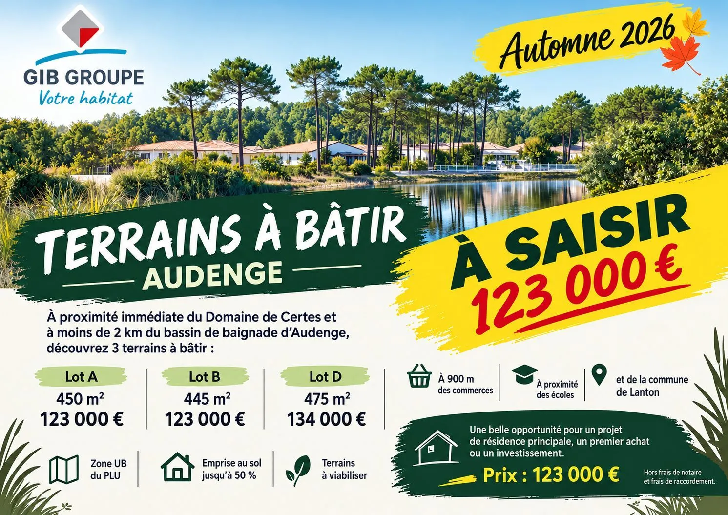 Terrain à bâtir 450 m² à Audenge (33980)