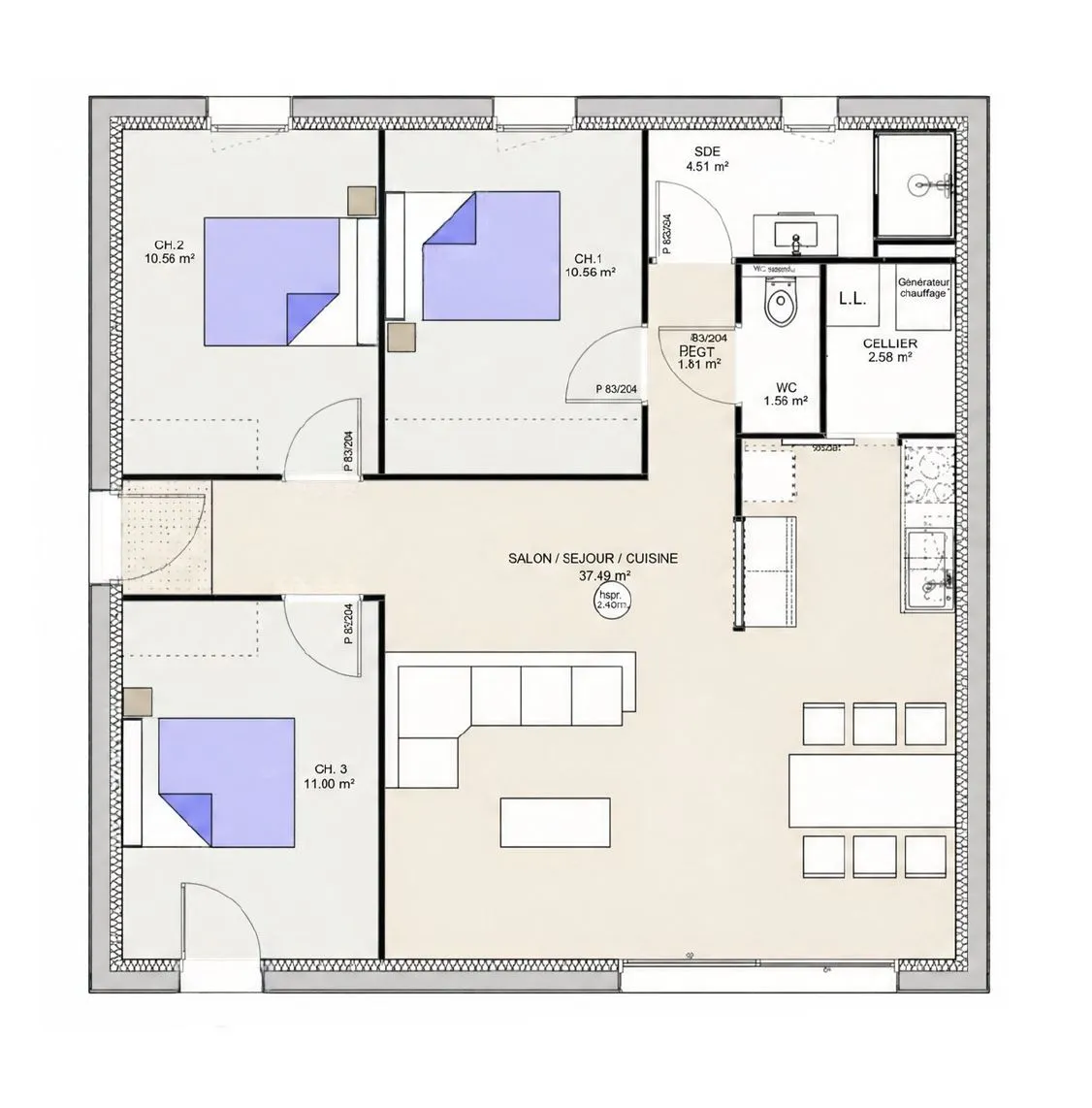 Maison neuve 80 m² à Biard (86580)