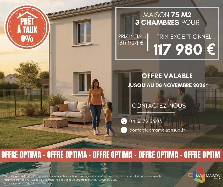 Maison neuve 75 m² à Saint-Chaptes (30190)