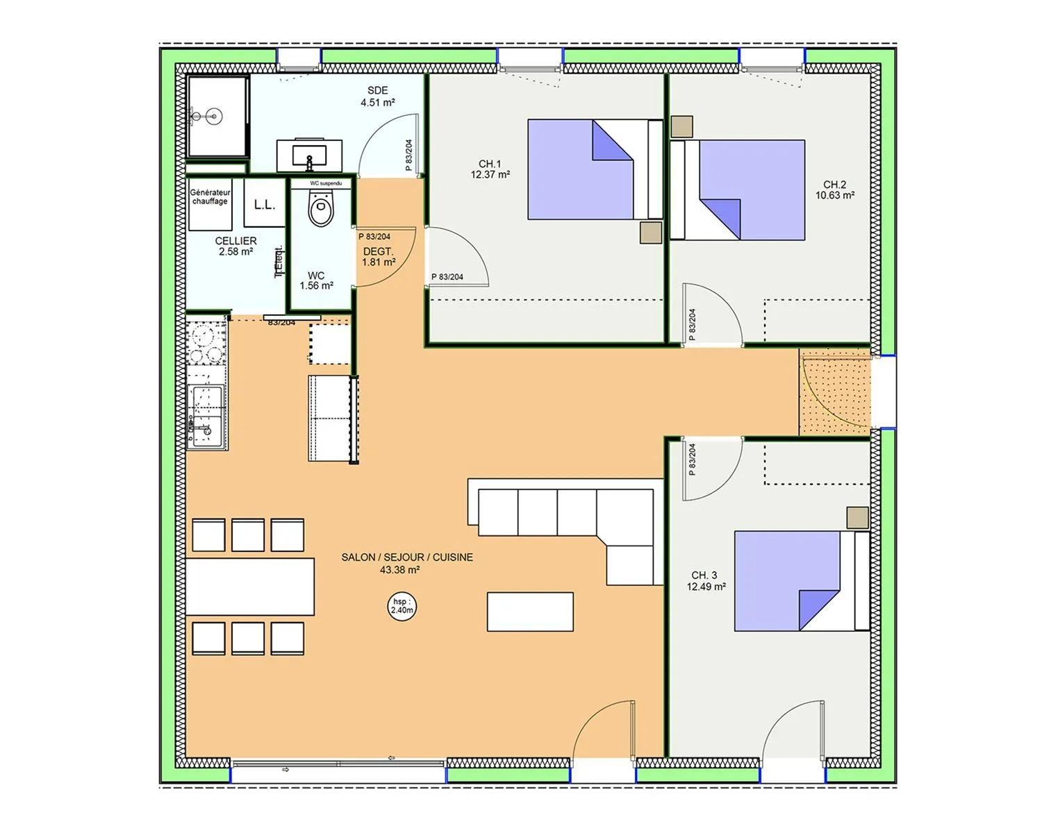 Maison neuve 89 m² à Mirebeau (86110)