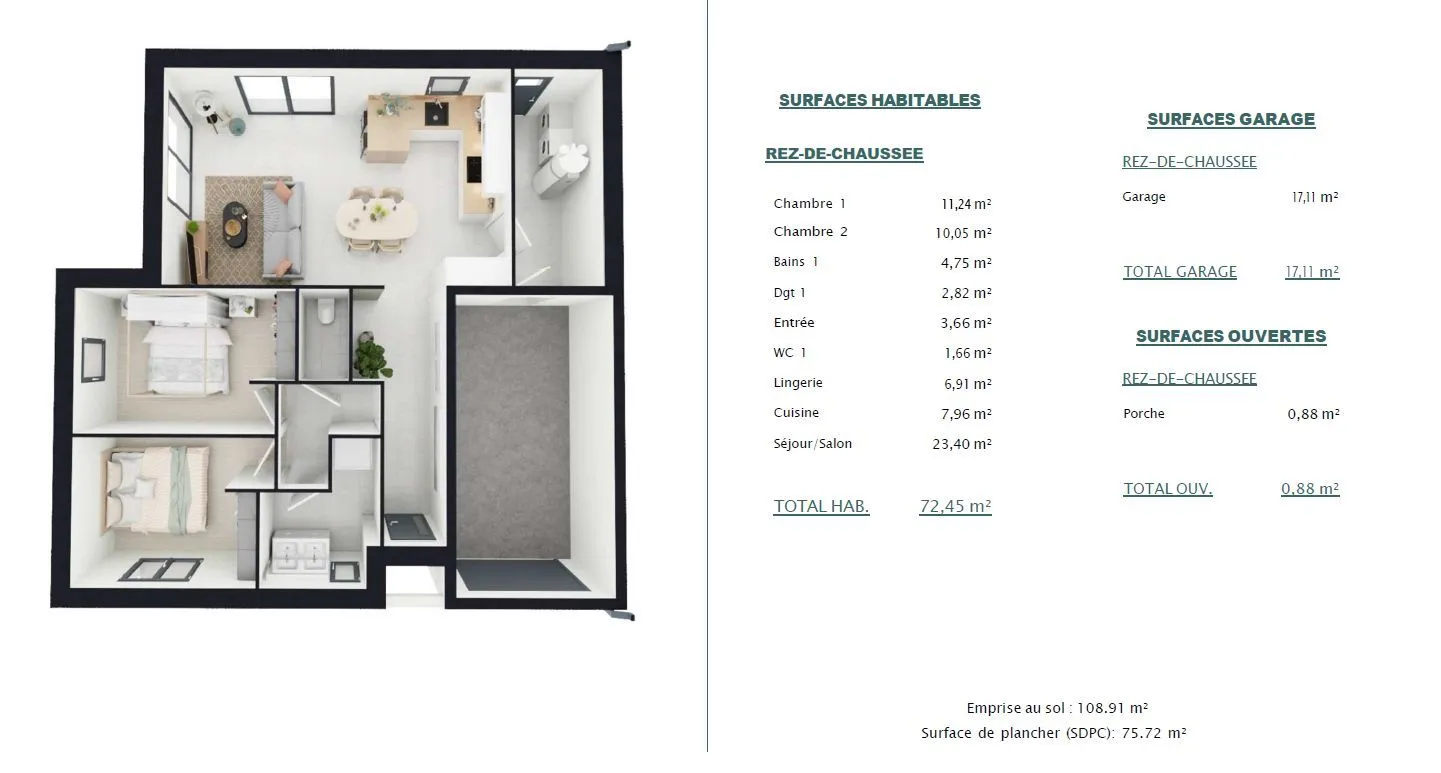 Maison neuve 72 m² à Bois-de-Céné (85710)
