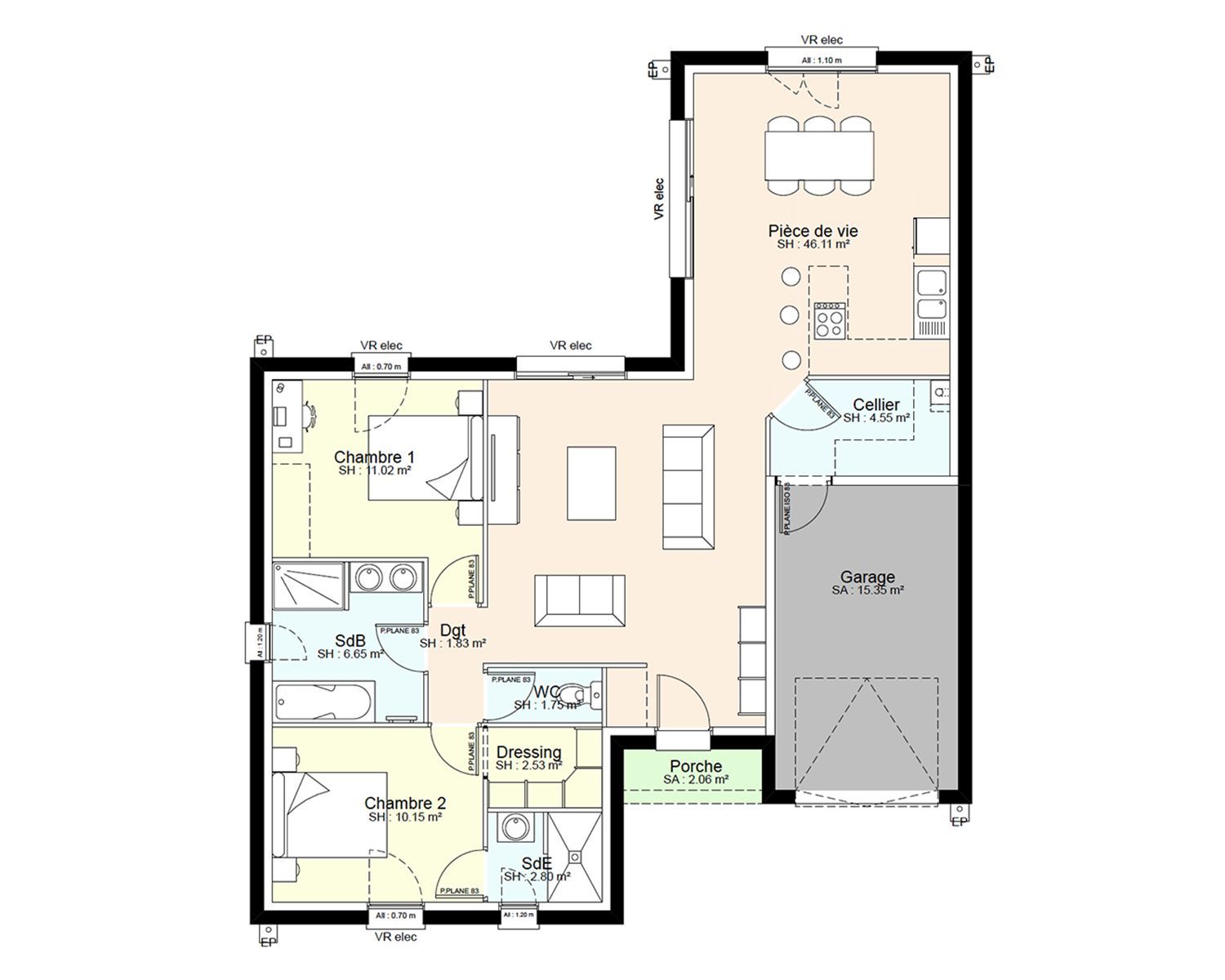 Maison neuve 87 m² à Azay-sur-Thouet (79130)